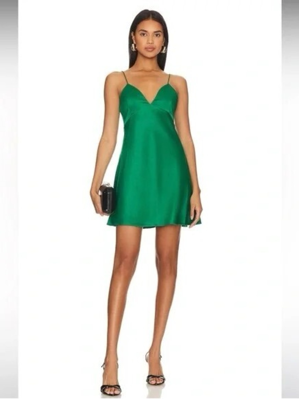 NWT New Alice + Olivia Julietta Deep Sage Green Satin Slip Mini Dress size 8